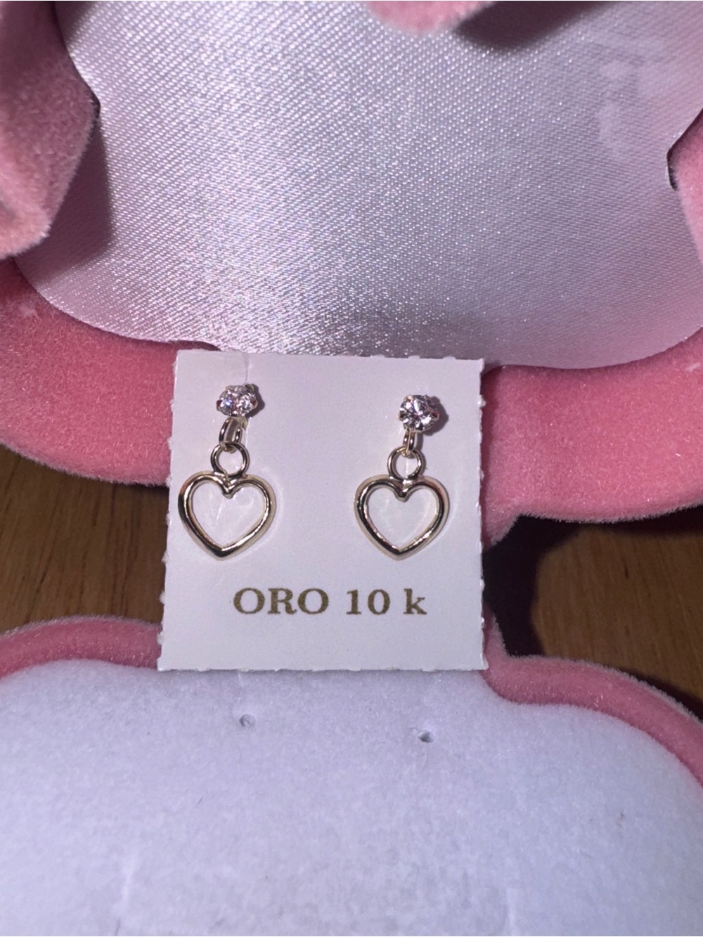 10K Gold Heart Drop Earrings with Cubic Zirconia
